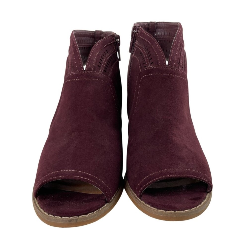 Sonoma Thelma Burgundy Faux Suede Open Toe Bootie Womens Size 7M - Picture 3 of 10